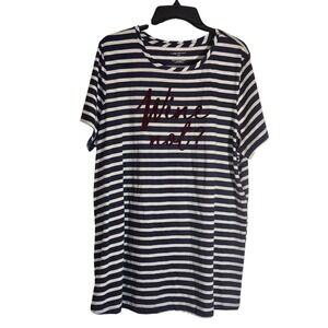 Lane Bryant Wine Not Graphic Striped T-Shirt Navy White Womens‎ 18/20 Plus Size
